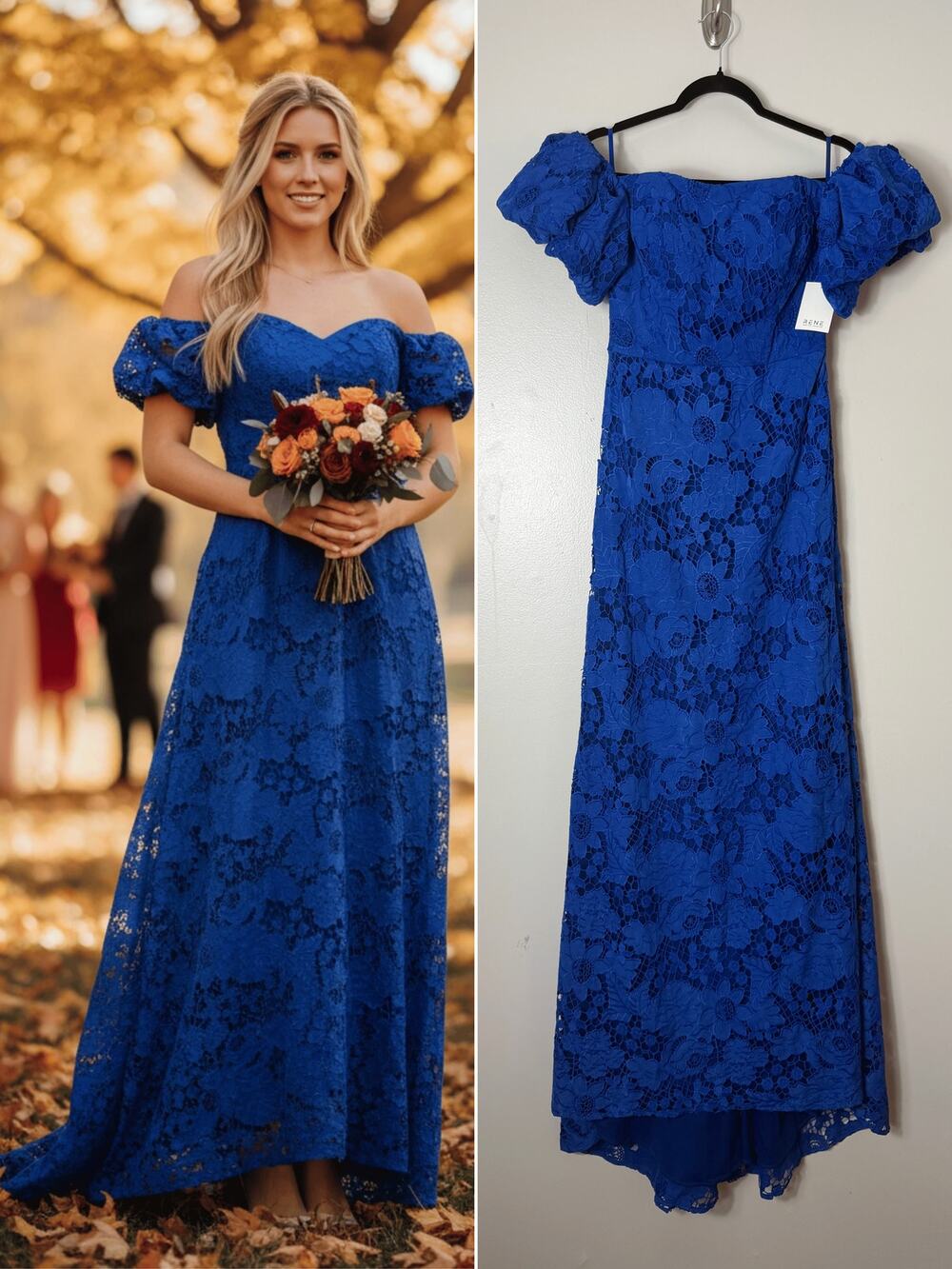 Rene Ruiz NWT Dress 4 Blue Lace Floral Long Gown Wedding Guest Formal Evening